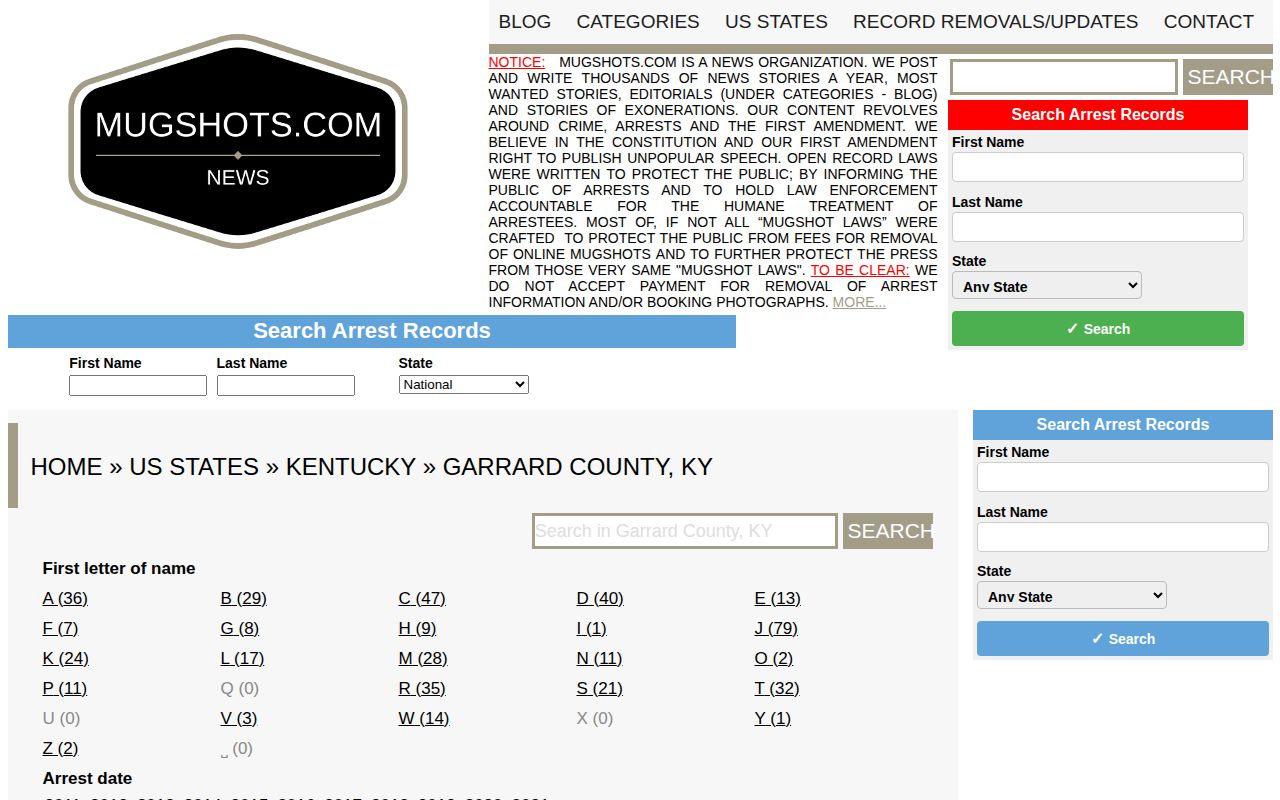 Unofficial Garrard County mugshot index on Mugshots.com