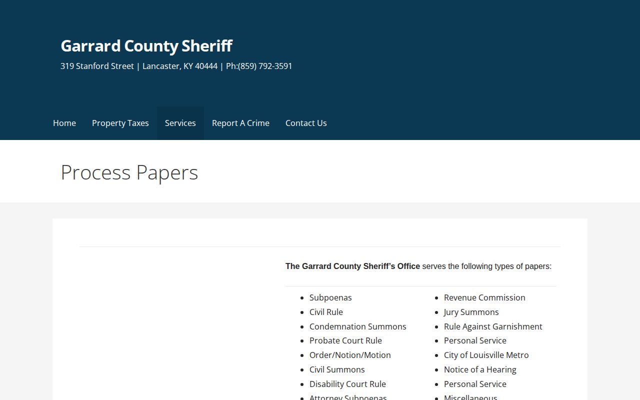Garrard County Sheriff warrant and EPO service information